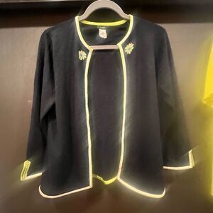 J. Crew Navy cardigan with Yellow /greenTrim